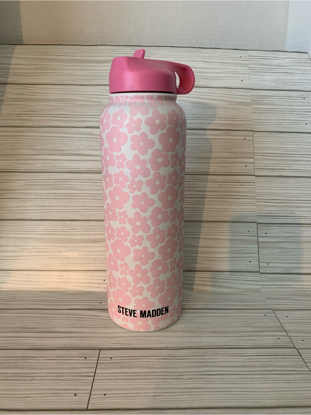 Steve Madden Pink Floral Stainless Steel Water Bottle with Pink Lid